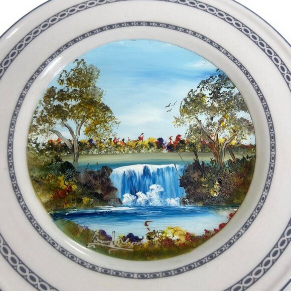 Vintage Oneida Classic Hand Painted Signed Waterfall Scene Plate 6 in Decorative - Picture 2 of 8